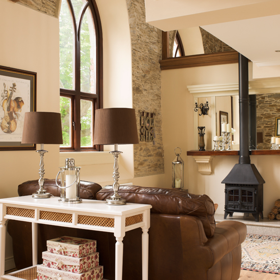 Cream country living room with stove | housetohome.co.uk
