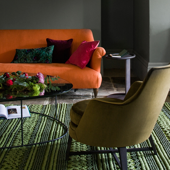 Orange and moss green living room | Living room decorating ...