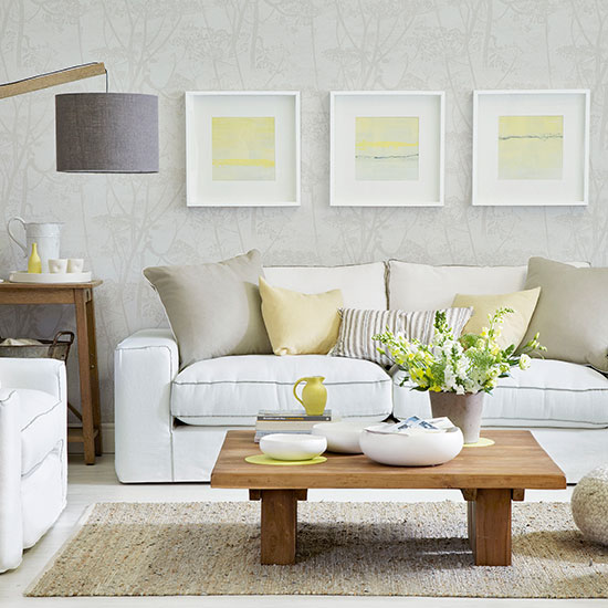 White and pale yellow living room | housetohome.co.uk