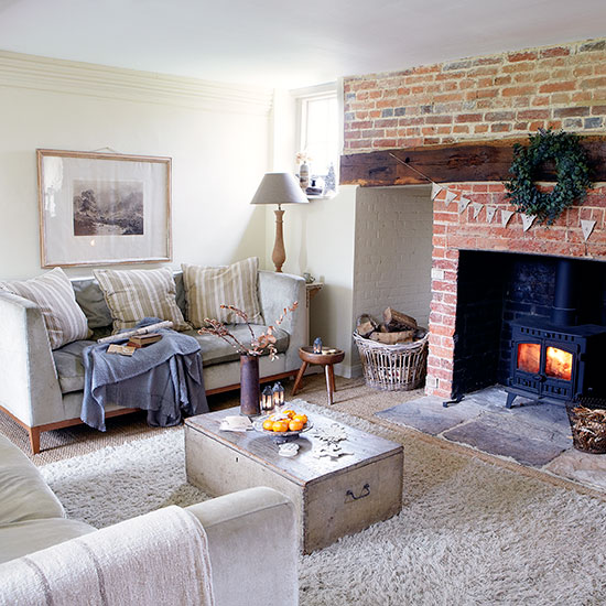 Country living room with inglenook fireplace | Decorating ...