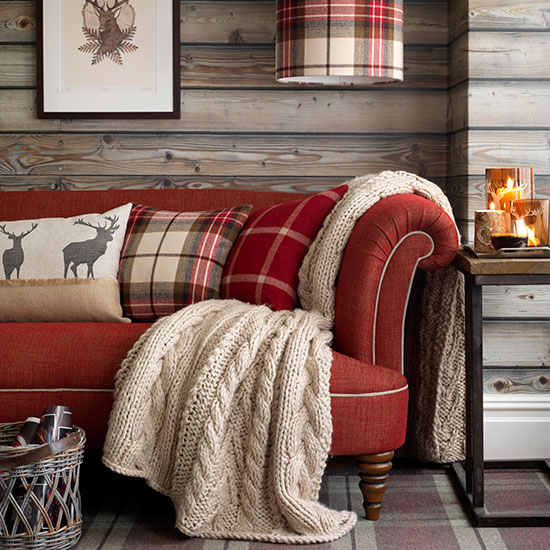 Rustic living room with tartan accessories | Decorating ...